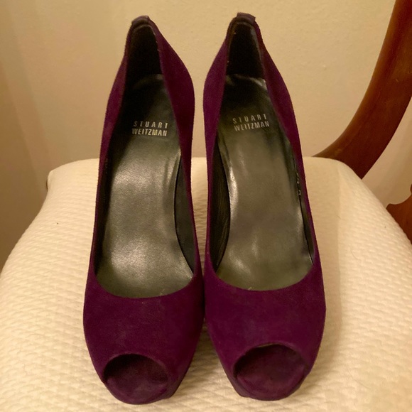 Stuart Weitzman Purple Peep Toe Platform Pumps - Picture 2 of 7